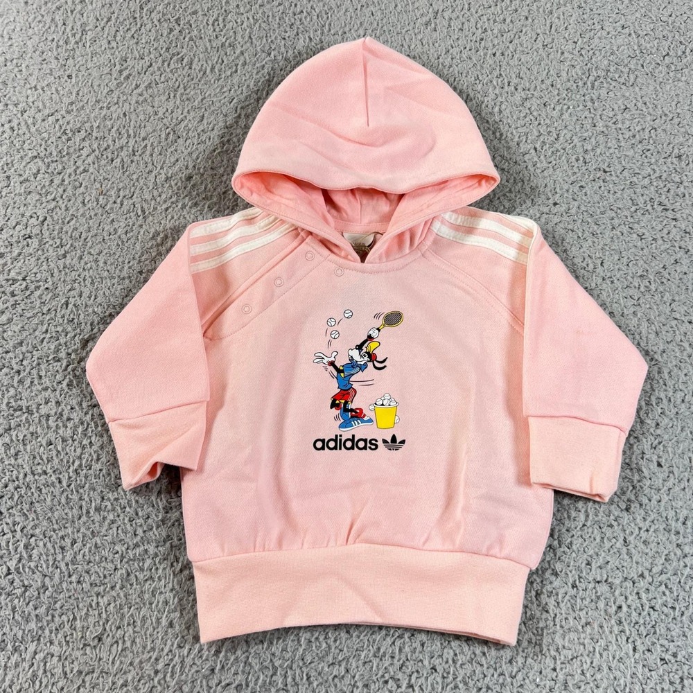 Adidas Goofy Hoodie Kids 6M Pink Disney Tennis Graphic Fleece Sweatshirt VTG